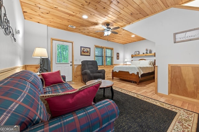 191 Deer Run Rd, Blairsville, GA 30512 - bedroom with wood finished floors, wood ceiling, recessed lighting, and ceiling fan