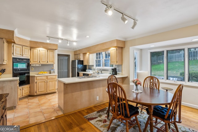 747 Channing Dr NW, Atlanta, GA 30318 - dining space featuring track lighting, ornamental molding, and light wood-style flooring