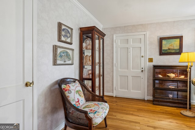 747 Channing Dr NW, Atlanta, GA 30318 - living area featuring wood finished floors and ornamental molding