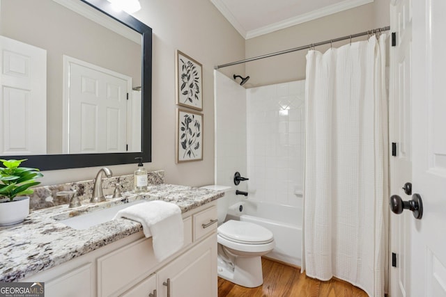 665 Greenview Ter, Milton, GA 30004 - full bathroom featuring vanity, shower / tub combo, crown molding, and wood finished floors