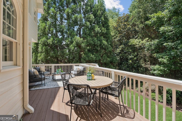 665 Greenview Ter, Milton, GA 30004 - wooden deck with outdoor lounge area, a yard, and outdoor dining space
