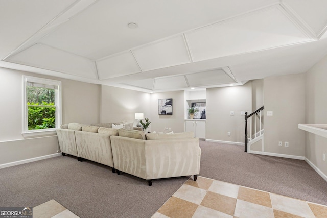 665 Greenview Ter, Milton, GA 30004 - carpeted living area featuring baseboards and stairway