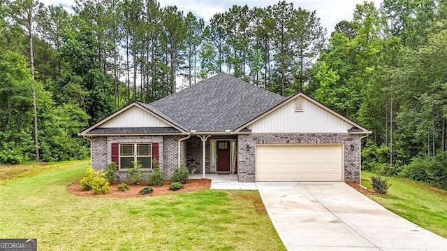 509 Grace Ln, Villa Rica, GA 30180 - view of front facade featuring a garage, concrete driveway, a front yard, and brick siding