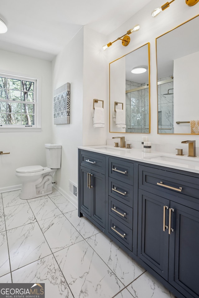 335 Amberidge, Atlanta, GA 30328 - full bath featuring double vanity, marble finish floors, and a marble finish shower