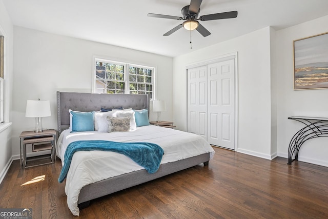 335 Amberidge, Atlanta, GA 30328 - bedroom with wood finished floors, a closet, and a ceiling fan
