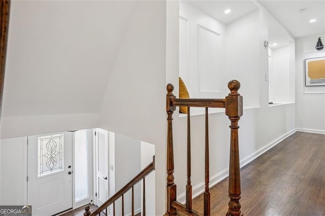 335 Amberidge, Atlanta, GA 30328 - stairs featuring wood finished floors and recessed lighting