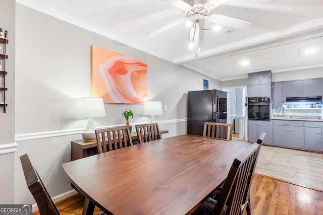 412 Perry Rd, Armuchee, GA 30105 - dining area with light wood-type flooring, ceiling fan, and crown molding
