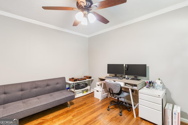 412 Perry Rd, Armuchee, GA 30105 - office space with crown molding, wood finished floors, and ceiling fan