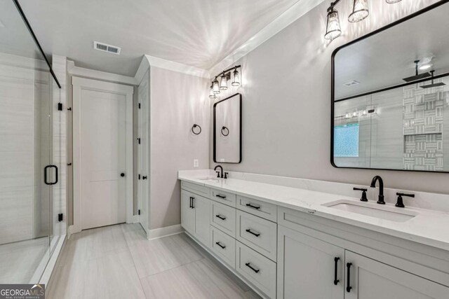 6326 Point Twenty Two, Gainesville, GA 30506 - full bathroom featuring a shower stall, double vanity, and tile patterned flooring