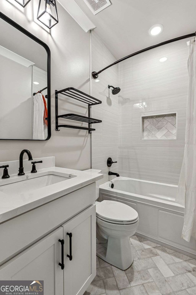 6326 Point Twenty Two, Gainesville, GA 30506 - bathroom featuring shower / bath combo with shower curtain, vanity, and recessed lighting