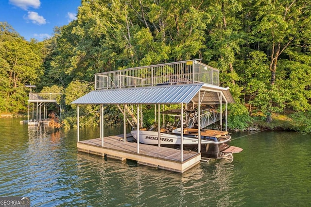 6326 Point Twenty Two, Gainesville, GA 30506 - dock with a water view, boat lift, and a view of trees