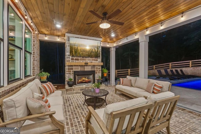 6326 Point Twenty Two, Gainesville, GA 30506 - view of patio / terrace with an outdoor living space with a fireplace, an outdoor pool, and a ceiling fan