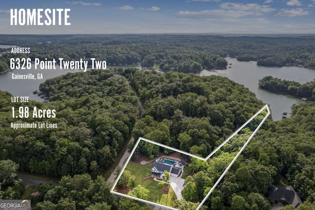 6326 Point Twenty Two, Gainesville, GA 30506 - aerial view of property's location featuring a nearby body of water and property boundaries highlighted