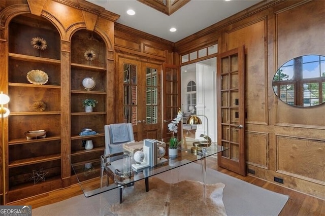 4634 Whitestone Way, Suwanee, GA 30024 - office area with wood finished floors, wood walls, and recessed lighting