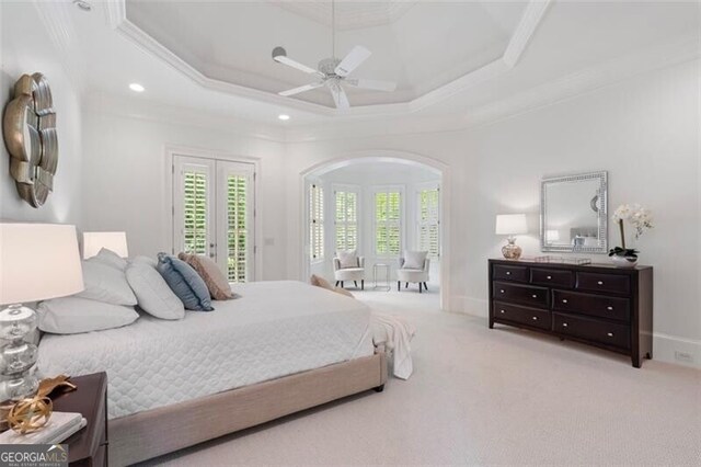 4634 Whitestone Way, Suwanee, GA 30024 - bedroom with french doors, multiple windows, light carpet, access to exterior, and crown molding