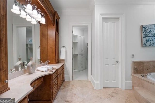 4634 Whitestone Way, Suwanee, GA 30024 - full bathroom featuring a bath, vanity, crown molding, a closet, and tile patterned flooring