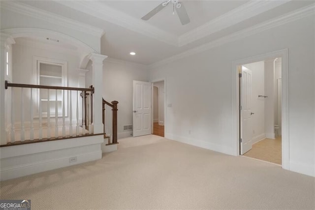 4634 Whitestone Way, Suwanee, GA 30024 - carpeted spare room featuring ornamental molding, ceiling fan, and recessed lighting