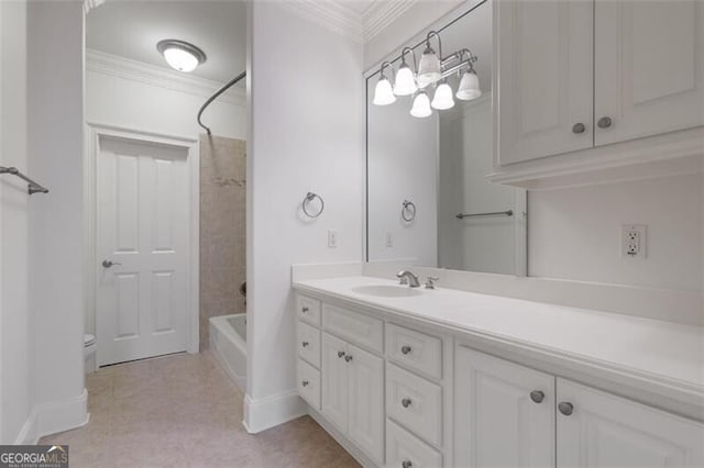 4634 Whitestone Way, Suwanee, GA 30024 - full bathroom with vanity, ornamental molding, shower / tub combination, and tile patterned floors