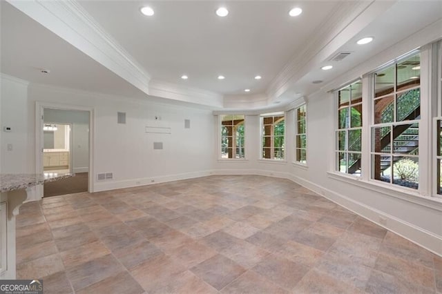 4634 Whitestone Way, Suwanee, GA 30024 - empty room with ornamental molding, a raised ceiling, and recessed lighting