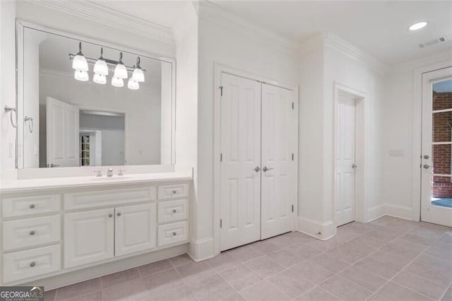 4634 Whitestone Way, Suwanee, GA 30024 - full bath featuring vanity, ornamental molding, a closet, and tile patterned flooring
