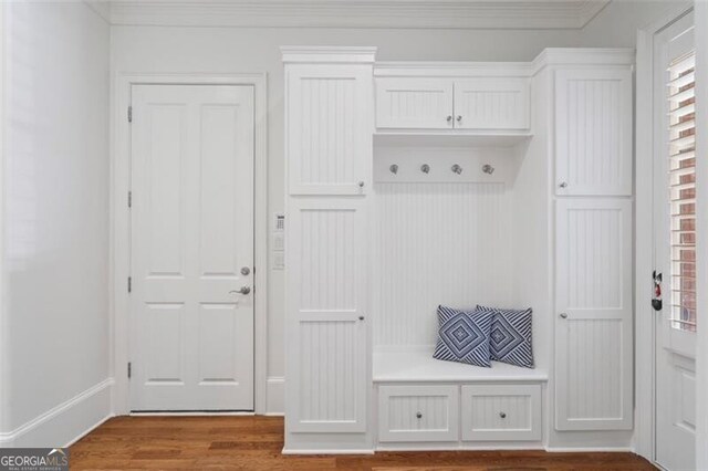 4634 Whitestone Way, Suwanee, GA 30024 - mudroom with wood finished floors and crown molding