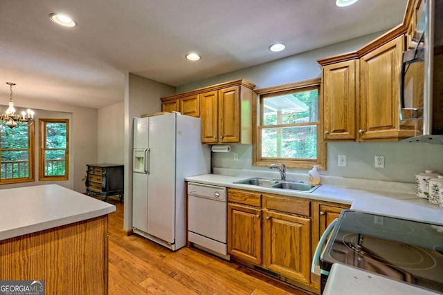 215 Souther Meadow Dr, Blairsville, GA 30512 - kitchen with white appliances, plenty of natural light, light wood-style floors, light countertops, and recessed lighting