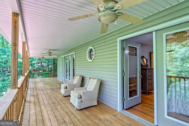 215 Souther Meadow Dr, Blairsville, GA 30512 - deck featuring a ceiling fan and french doors