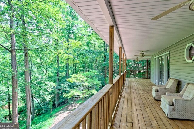 215 Souther Meadow Dr, Blairsville, GA 30512 - porch with ceiling fan, french doors, and a view of trees