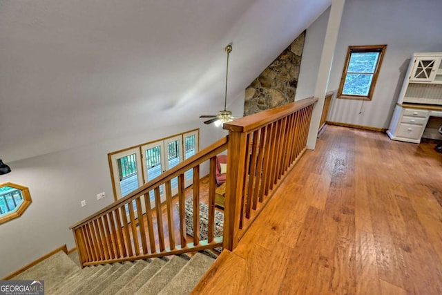 215 Souther Meadow Dr, Blairsville, GA 30512 - corridor with wood finished floors, lofted ceiling, stairs, and a desk