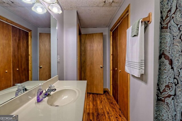 215 Souther Meadow Dr, Blairsville, GA 30512 - bathroom with wood finished floors, vanity, and curtained shower