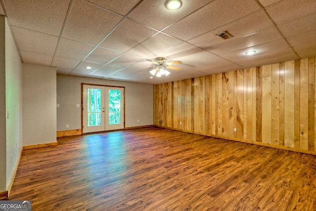 215 Souther Meadow Dr, Blairsville, GA 30512 - spare room with wood finished floors, wood walls, a drop ceiling, a ceiling fan, and recessed lighting