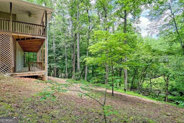 215 Souther Meadow Dr, Blairsville, GA 30512 - view of yard with ceiling fan and a wooden deck