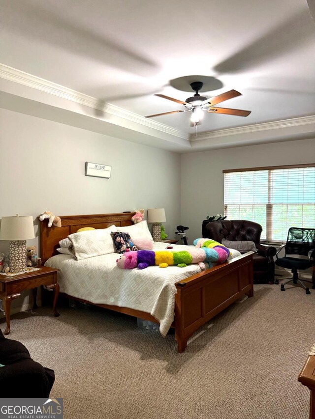 3439 Tupelo Trl, Auburn, GA 30011 - bedroom featuring ornamental molding, light carpet, and a ceiling fan