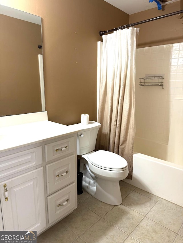 3439 Tupelo Trl, Auburn, GA 30011 - full bathroom with tile patterned flooring, vanity, and shower / tub combo with curtain