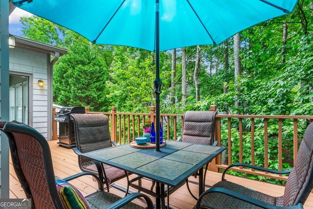 1605 Spinnaker Dr, Alpharetta, GA 30005 - wooden deck featuring outdoor dining area and area for grilling