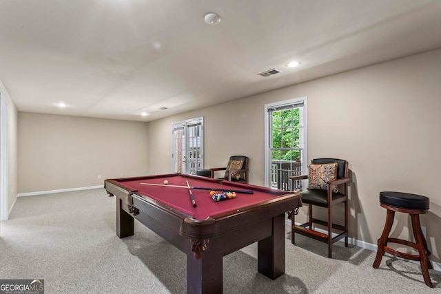 1605 Spinnaker Dr, Alpharetta, GA 30005 - recreation room featuring billiards table, carpet floors, and recessed lighting