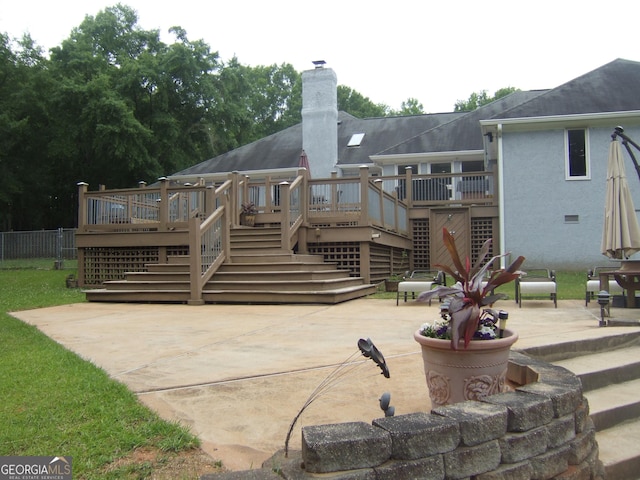 1455 River Cove Rd, Social Circle, GA 30025 - back of property featuring stairs, a patio area, a deck, and a chimney