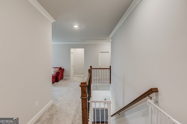 396 Brant Cir, Jefferson, GA 30549 - stairs featuring crown molding, carpet flooring, and recessed lighting