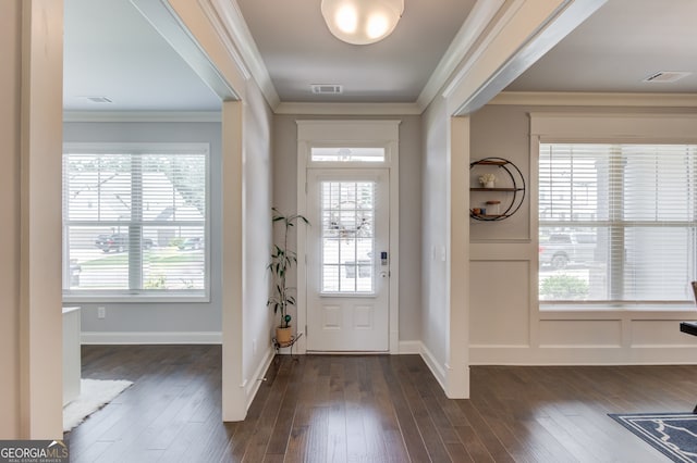 396 Brant Cir, Jefferson, GA 30549 - entryway featuring dark wood-style flooring and ornamental molding