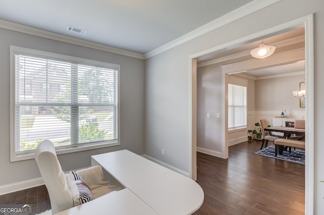 396 Brant Cir, Jefferson, GA 30549 - office with plenty of natural light, dark wood finished floors, and crown molding