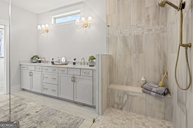 608 Southland Pass, Canton, GA 30115 - full bathroom featuring a tile shower and double vanity