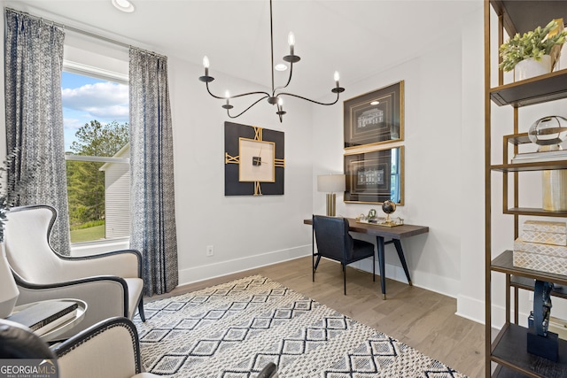 608 Southland Pass, Canton, GA 30115 - home office with a chandelier, wood finished floors, and recessed lighting
