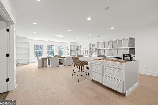 608 Southland Pass, Canton, GA 30115 - kitchen with white cabinetry, light wood-type flooring, recessed lighting, and an office area