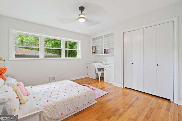 3222 Edgemont Way, Decatur, GA 30032 - bedroom featuring light wood-style flooring, a closet, and a ceiling fan