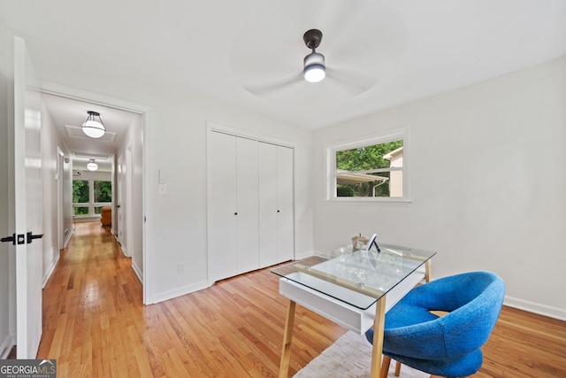 3222 Edgemont Way, Decatur, GA 30032 - office featuring light wood-style flooring, a ceiling fan, and attic access