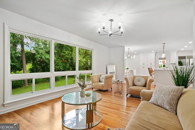 3222 Edgemont Way, Decatur, GA 30032 - living room with a chandelier, light wood-type flooring, and recessed lighting