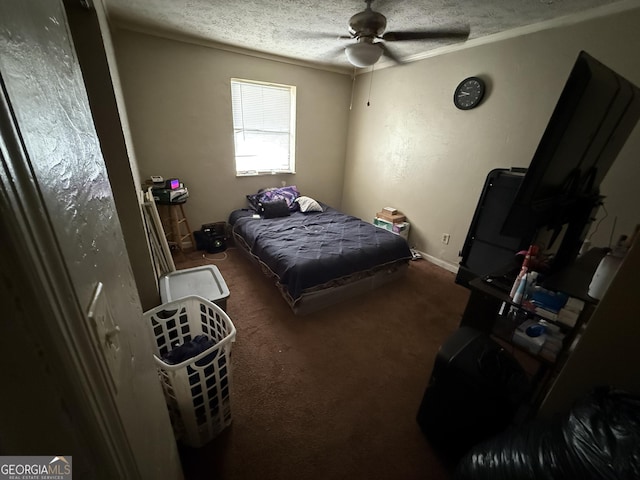 6884 Red Maple Ct, Rex, GA 30273 - bedroom featuring a textured ceiling, carpet flooring, and ceiling fan