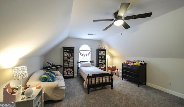 180 Mountain Path, Rockmart, GA 30153 - bedroom featuring vaulted ceiling, a ceiling fan, and carpet