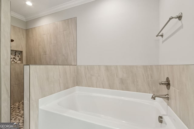 183 Ryan Nicholas Dr, Kingsland, GA 31548 - full bathroom with a bath, ornamental molding, and tiled shower