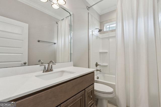 183 Ryan Nicholas Dr, Kingsland, GA 31548 - bathroom with vanity, shower / bath combo with shower curtain, and crown molding